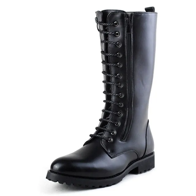 ERRFC Hot Selling Black Men Martin Boot Black Lace Up Cowboy Motorcycle Boots Men Knee High Boot Trend Leisure Shoes