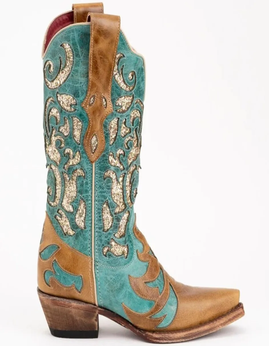 Ferrini Women's Glitz Snip Toe Boots Handcrafted - Antique Saddle