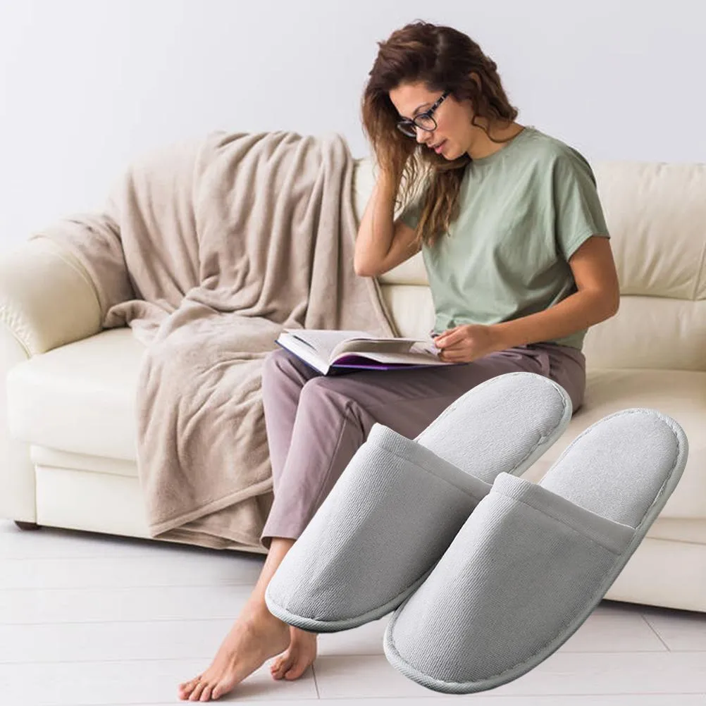 Fleece Slippers One Time Non Slip Thick Spa Slippers for Home Hotel Travel Party Guest