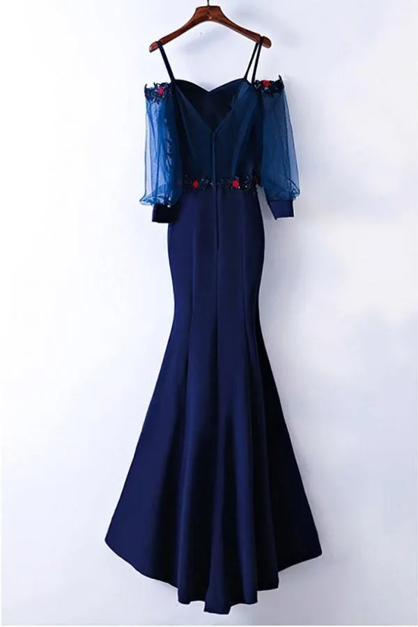 Gorgeous Mermaid Straps Long Sleeves Prom Dress With Applique  TD006