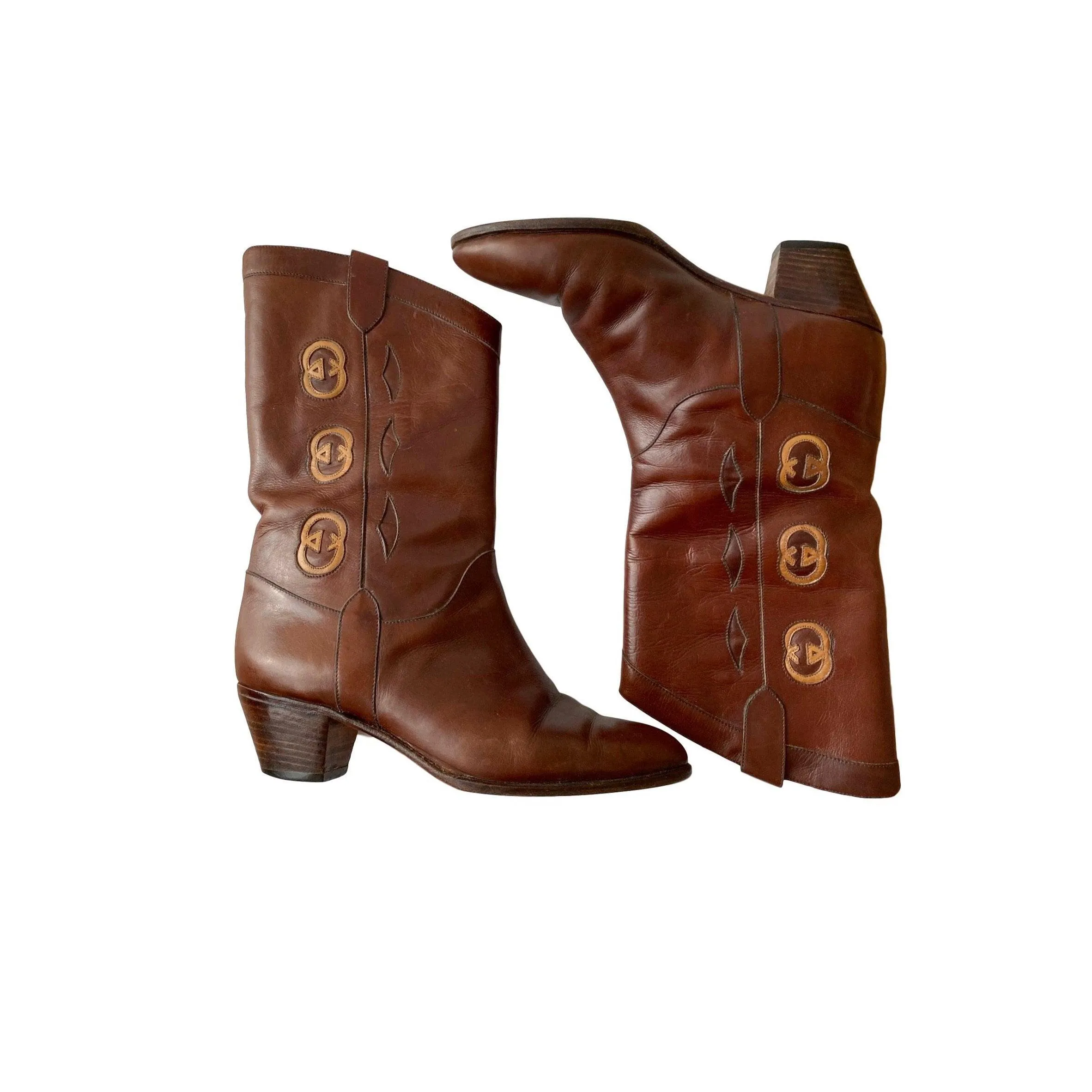Gucci Brown Leather Cowboy Boots