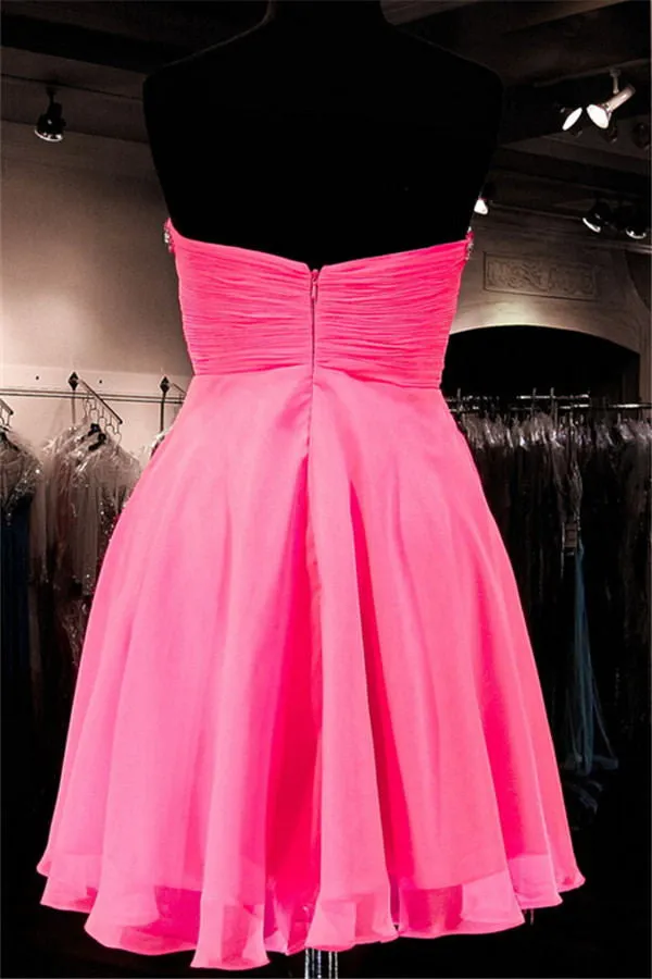 High Low Chiffon Short Sweetheart Beading Homecoming Dress K209