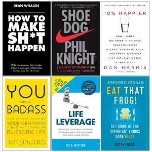 How to Make Sht Happen, Shoe Dog, 10% Happier, You Are A Badass, Life Leverage, Eat That Frog 6 Books Collection Set