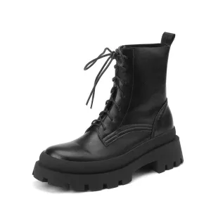 Imani Black Leather Combat Boots