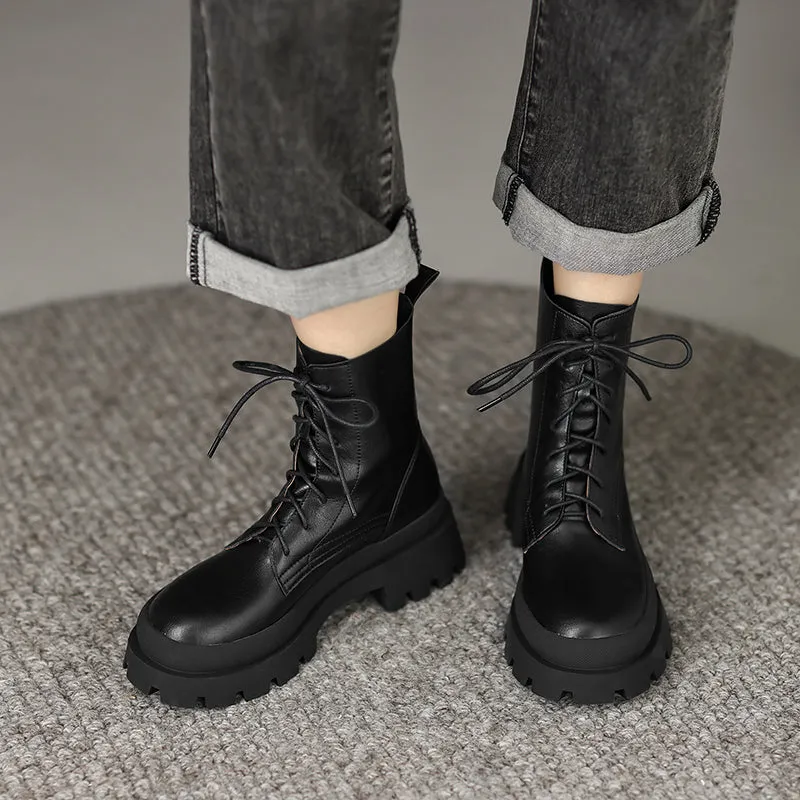 Imani Black Leather Combat Boots