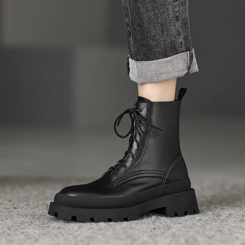 Imani Black Leather Combat Boots