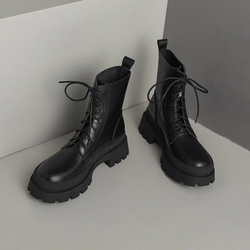 Imani Black Leather Combat Boots