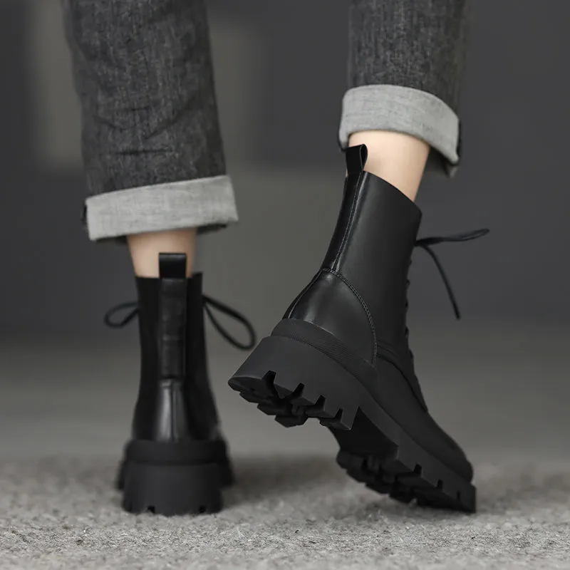 Imani Black Leather Combat Boots