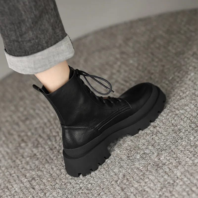 Imani Black Leather Combat Boots