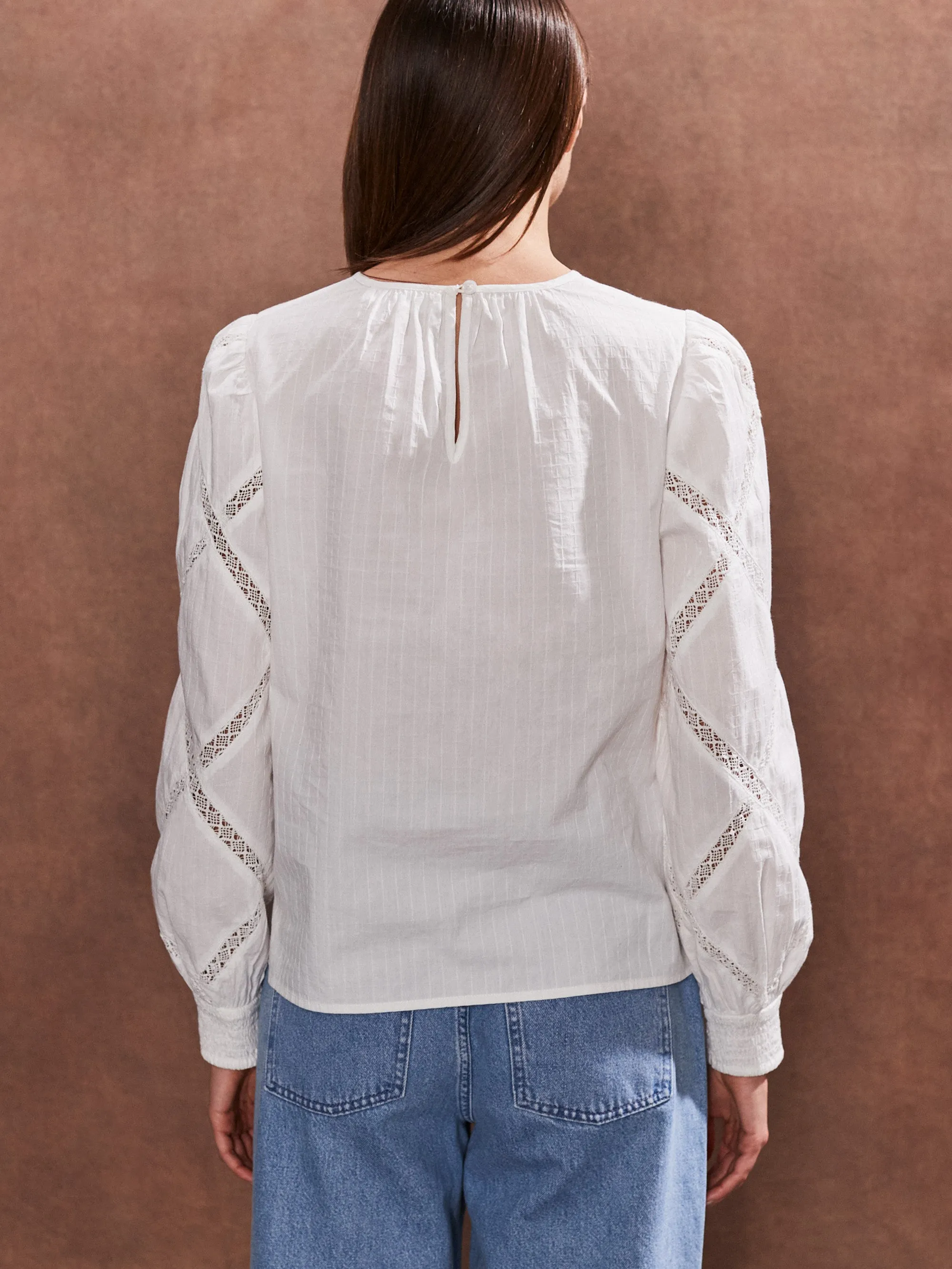 Ivory Diamond Lace Trim Blouse