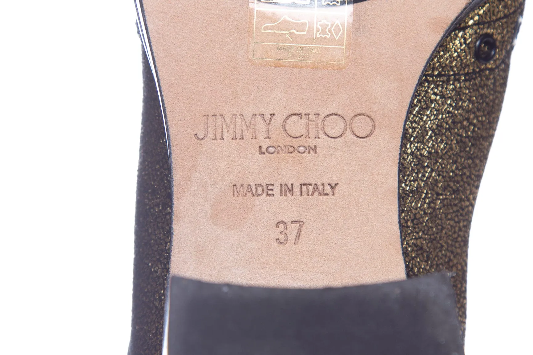Jimmy Choo Gold Heel Combat Booties SZ 37