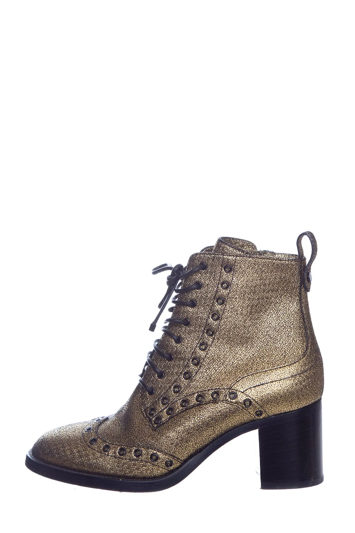 Jimmy Choo Gold Heel Combat Booties SZ 37