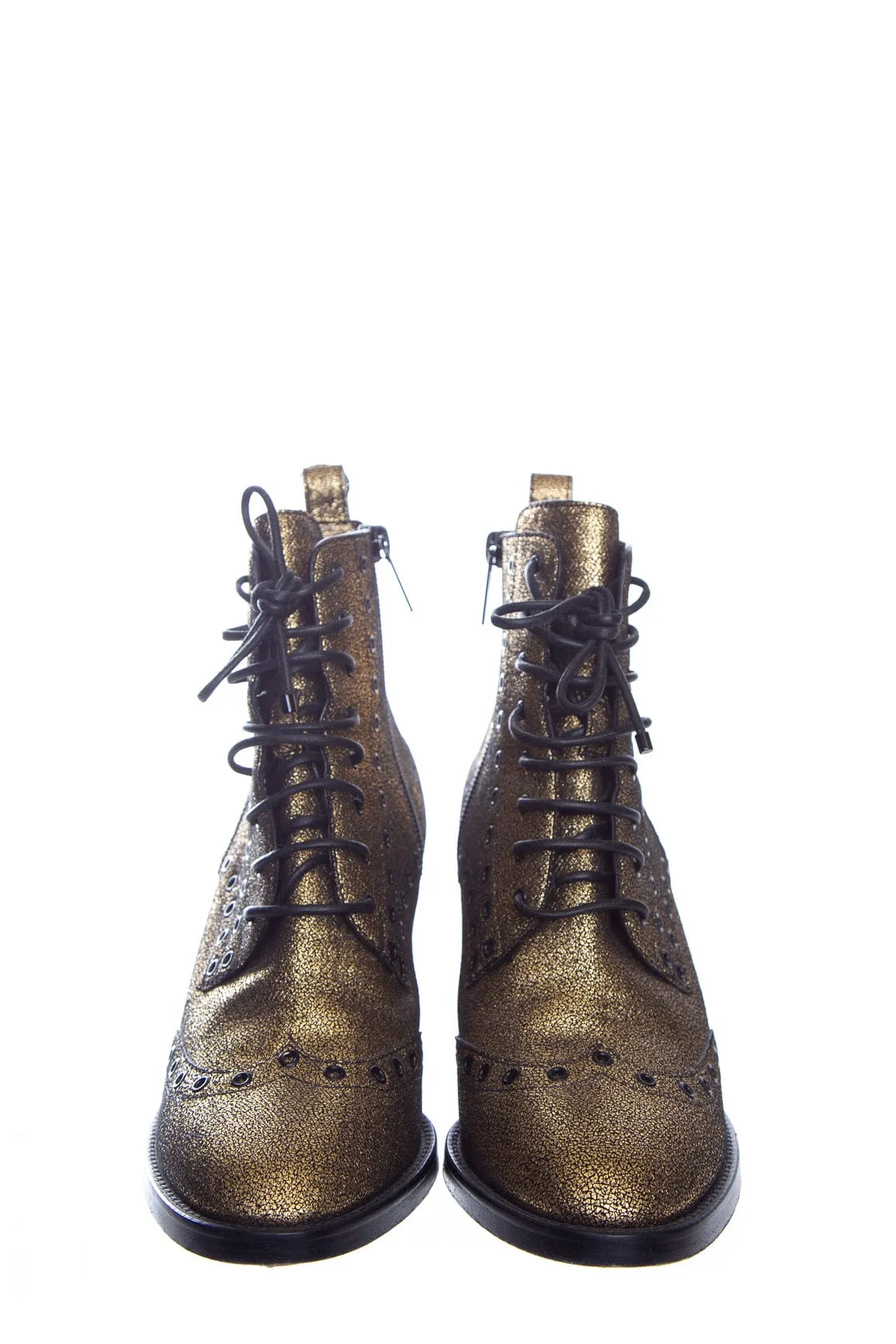 Jimmy Choo Gold Heel Combat Booties SZ 37