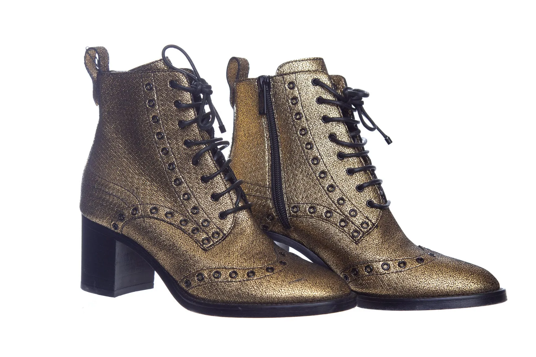 Jimmy Choo Gold Heel Combat Booties SZ 37