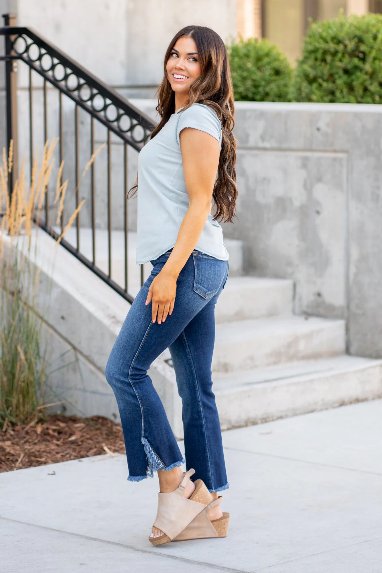 Karley V Neck Fitted Tee - Cloud Blue