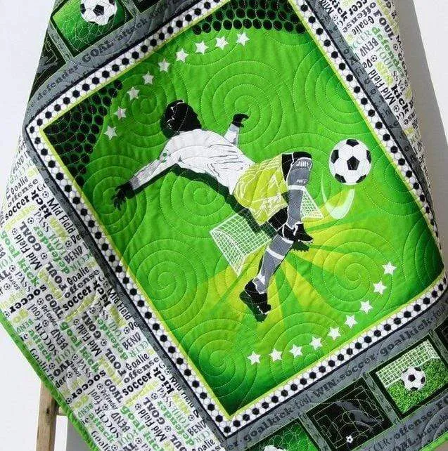 LAST ONE Soccer Baby Quilt, Sports Blanket, Green, Nursery Bedding, Crib Quilt, Soccer Ball, Handmade Gift for Baby Gender Neutral Boy Girl