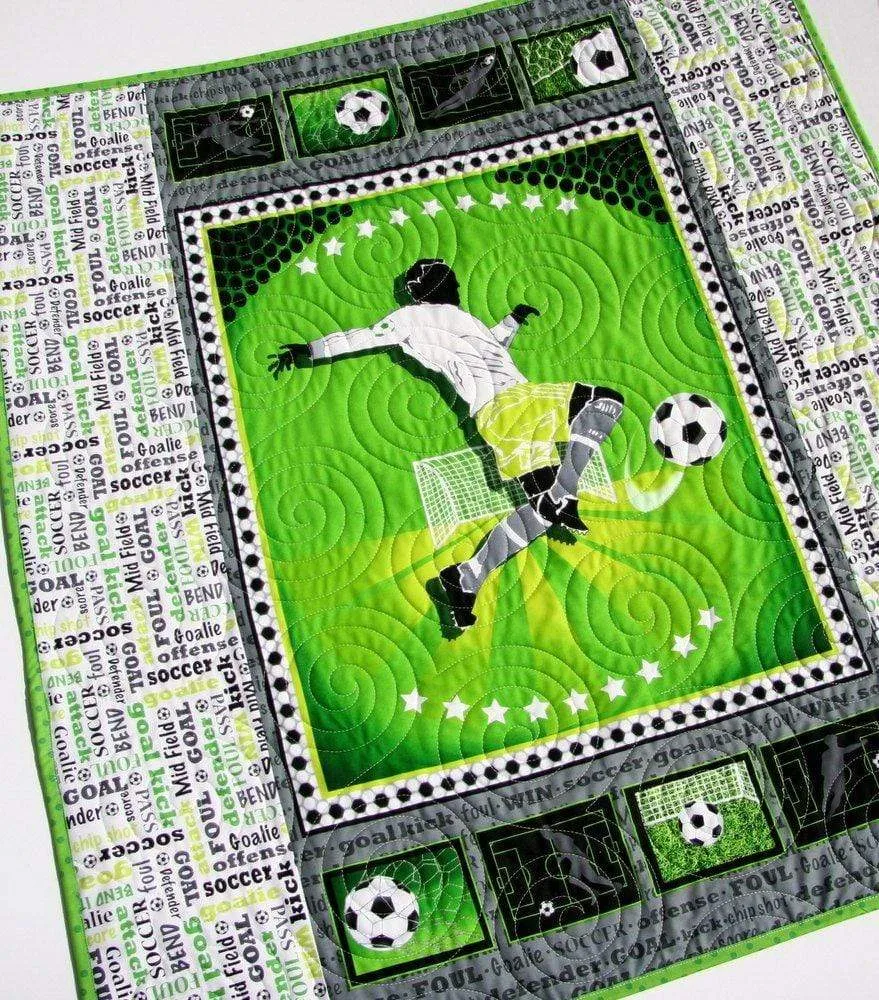 LAST ONE Soccer Baby Quilt, Sports Blanket, Green, Nursery Bedding, Crib Quilt, Soccer Ball, Handmade Gift for Baby Gender Neutral Boy Girl