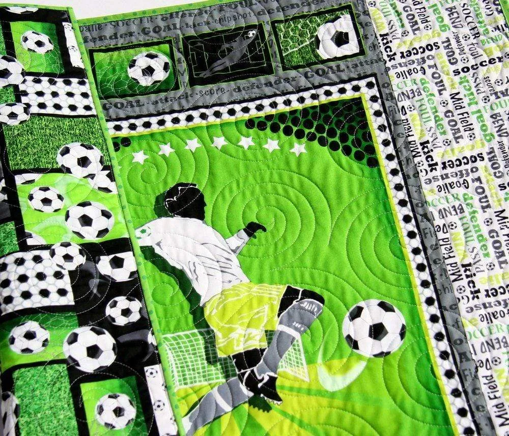LAST ONE Soccer Baby Quilt, Sports Blanket, Green, Nursery Bedding, Crib Quilt, Soccer Ball, Handmade Gift for Baby Gender Neutral Boy Girl