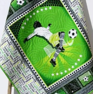 LAST ONE Soccer Baby Quilt, Sports Blanket, Green, Nursery Bedding, Crib Quilt, Soccer Ball, Handmade Gift for Baby Gender Neutral Boy Girl