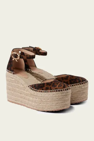 Leopard-Print Suede Espadrille Platform in Brown