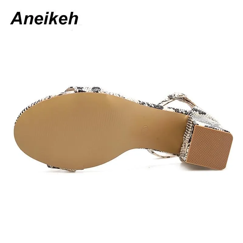Leopard Print Women Sandals High HeelsAnkle Strap Square Heel