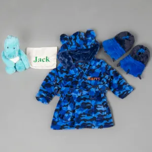 Lulabay baby boys 3 piece personalised Camo gown, slipper and dinosaur gift set