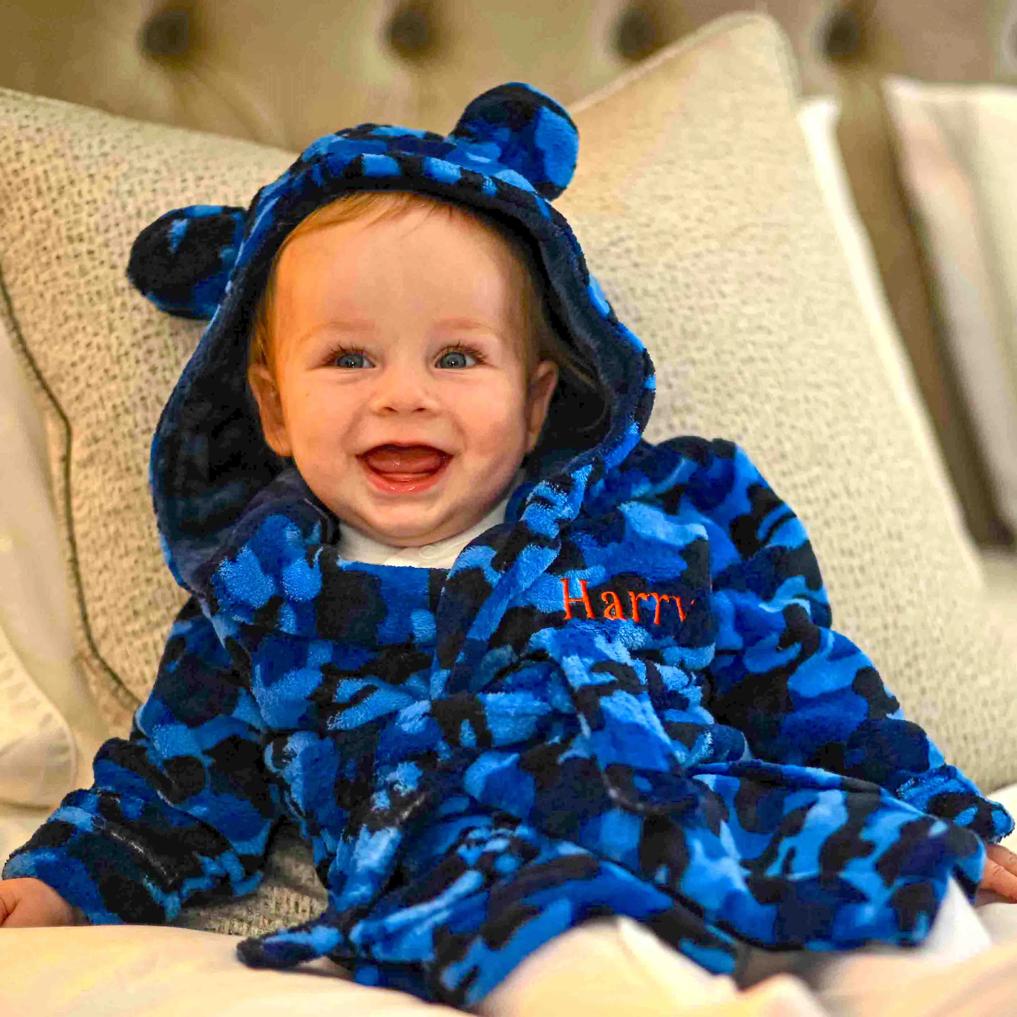 Lulabay baby boys personalised Camo print dressing gown and monster slipper gift set