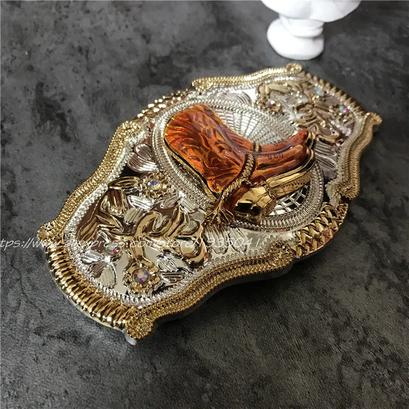 Luxury Gold Series Metal Belt Buckle Western Cowboy Boots Shoes Buckles Fit 4cm Wide Belt Men,Women Jeans,Clothes accessories
