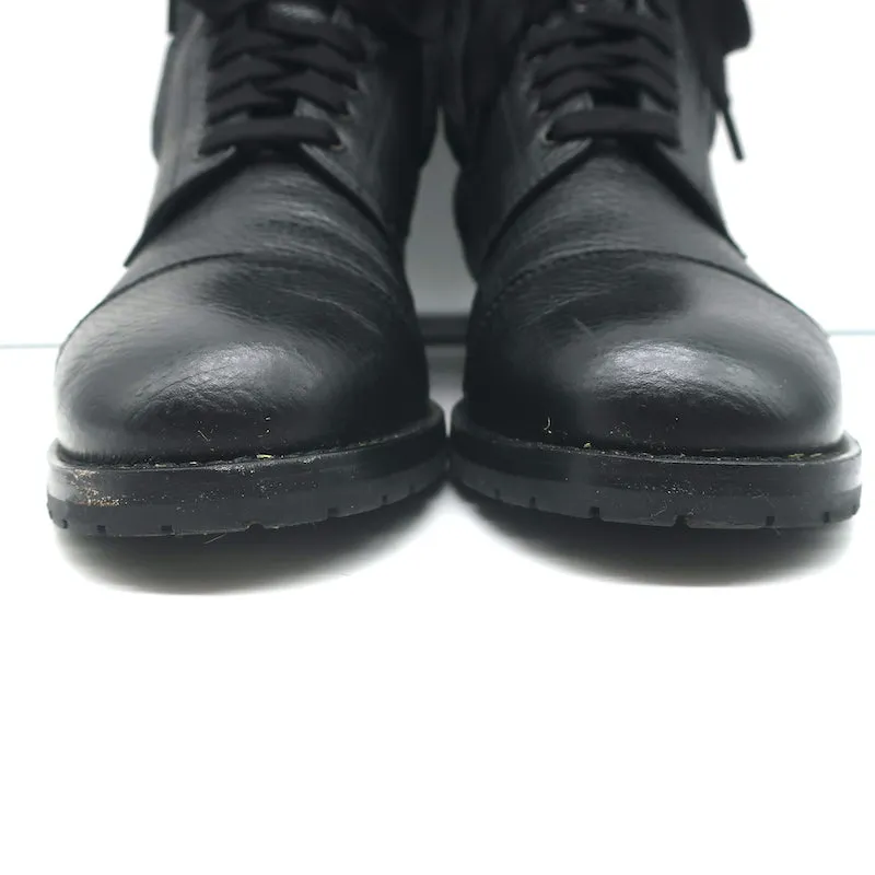 Manolo Blahnik Combat Boots Lugata Black Grained Leather Size 37.5