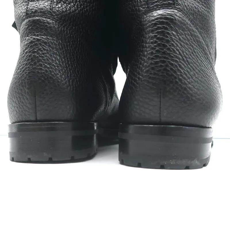 Manolo Blahnik Combat Boots Lugata Black Grained Leather Size 37.5