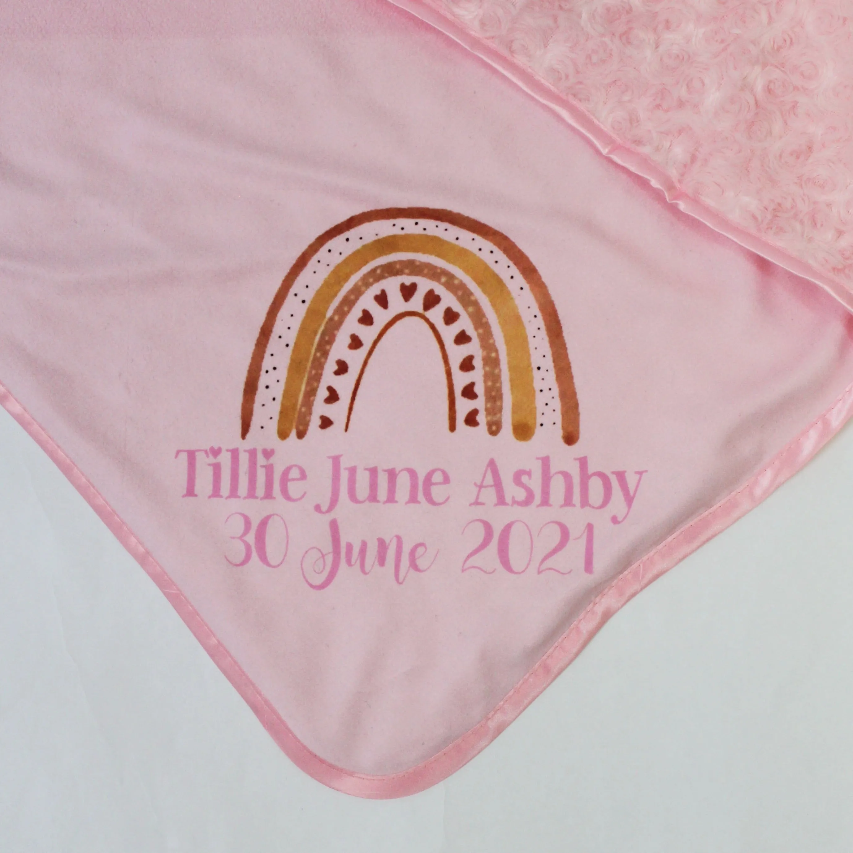 Minky Printed Reversible Girls Rainbow Personalised Blanket - Various Colour Blankets