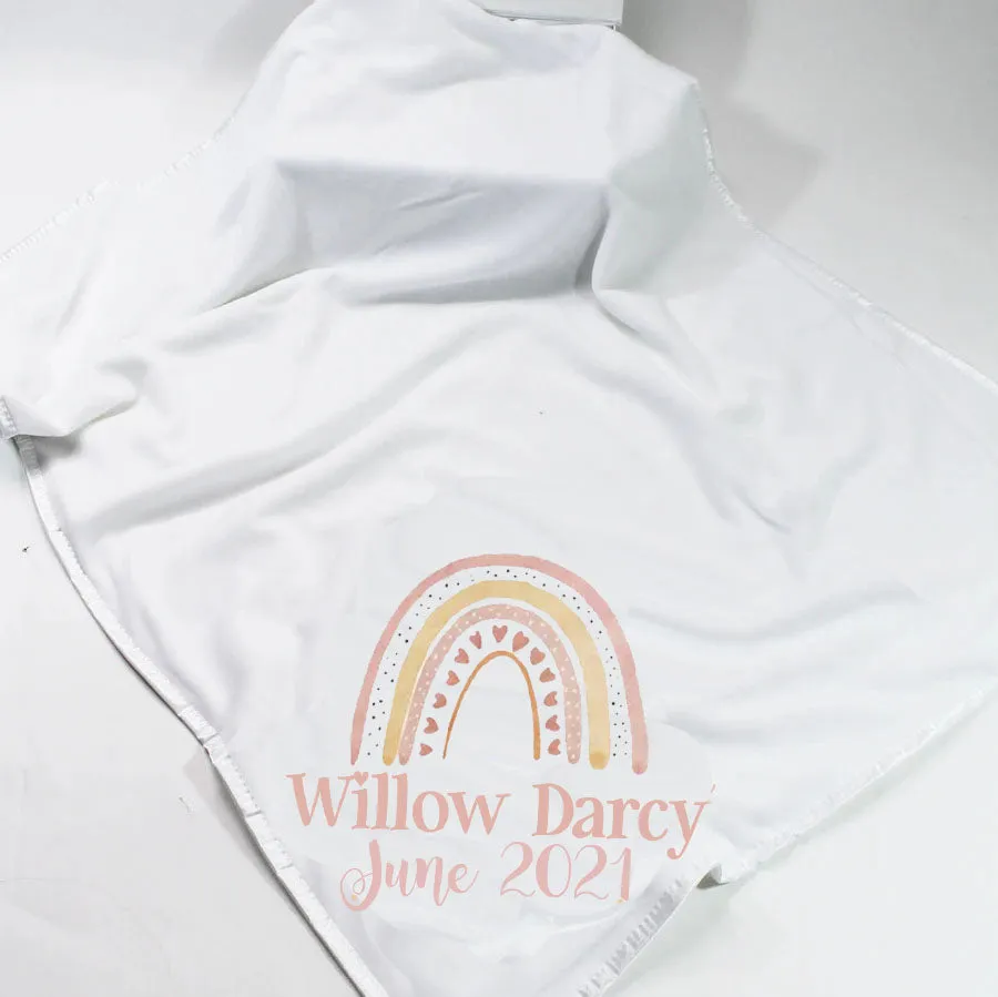 Minky Printed Reversible Girls Rainbow Personalised Blanket - Various Colour Blankets