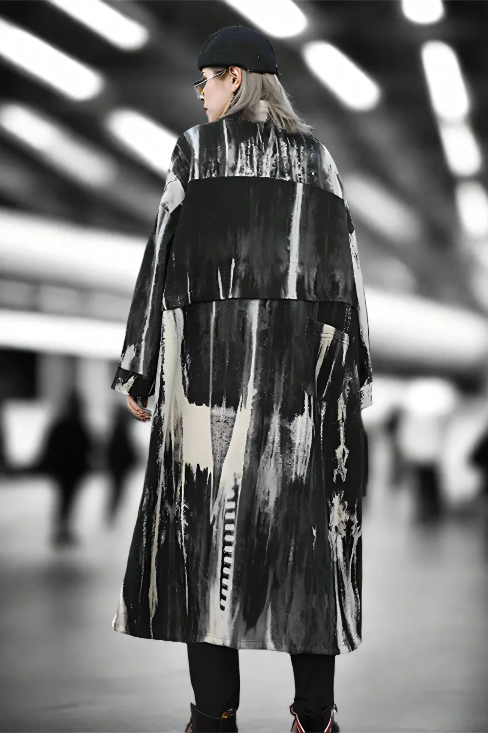 Monochrome Storm Tie-Dye Trench