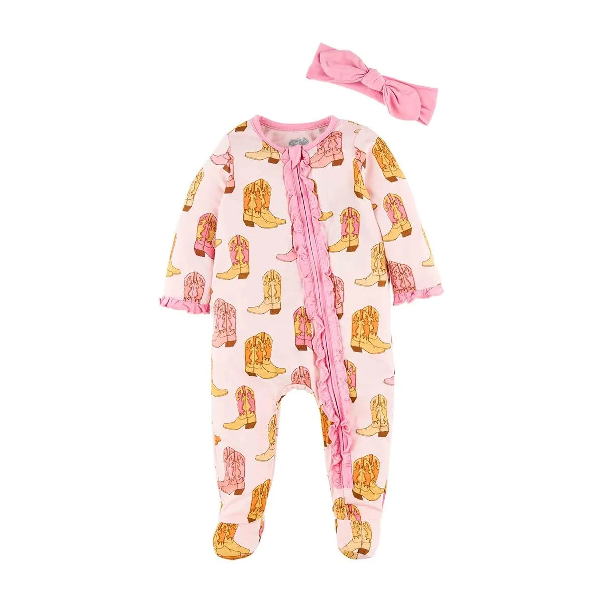 Mud Pie Pink Cowboy Boot Sleeper & Headband Set