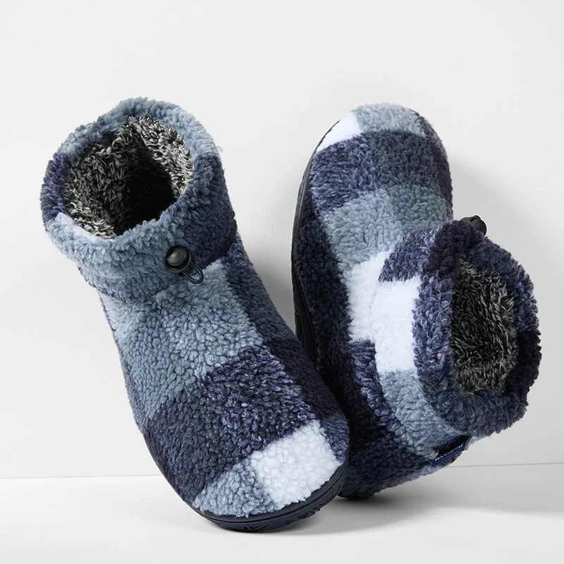 Neeson - Shorter Length Check Sherpa Slipper Boot - Navy Check