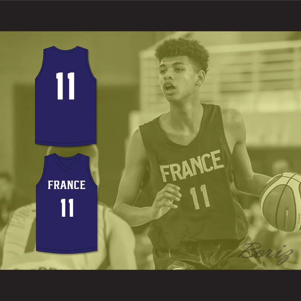 Ousmane Dieng 11 France Navy Blue Basketball Jersey 1