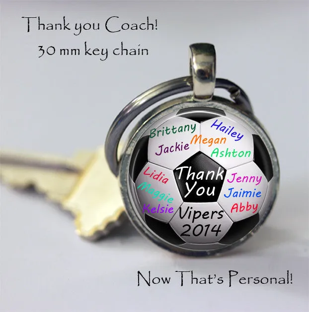 PERSONALIZED SOCCER BALL key chain - gift for soccer coach from team "signed" by team players - team name and year - Gift for Soccer Coach