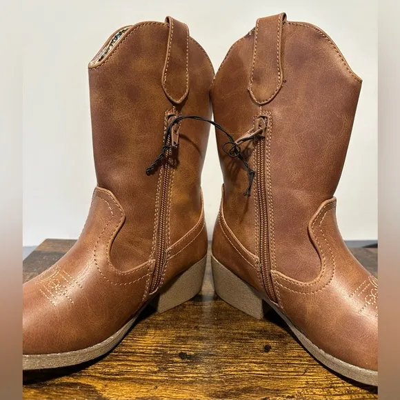 Pop Toddler/Little Girls Cognac Sanchee Block Heel Cowboy Boots NWT Various Size