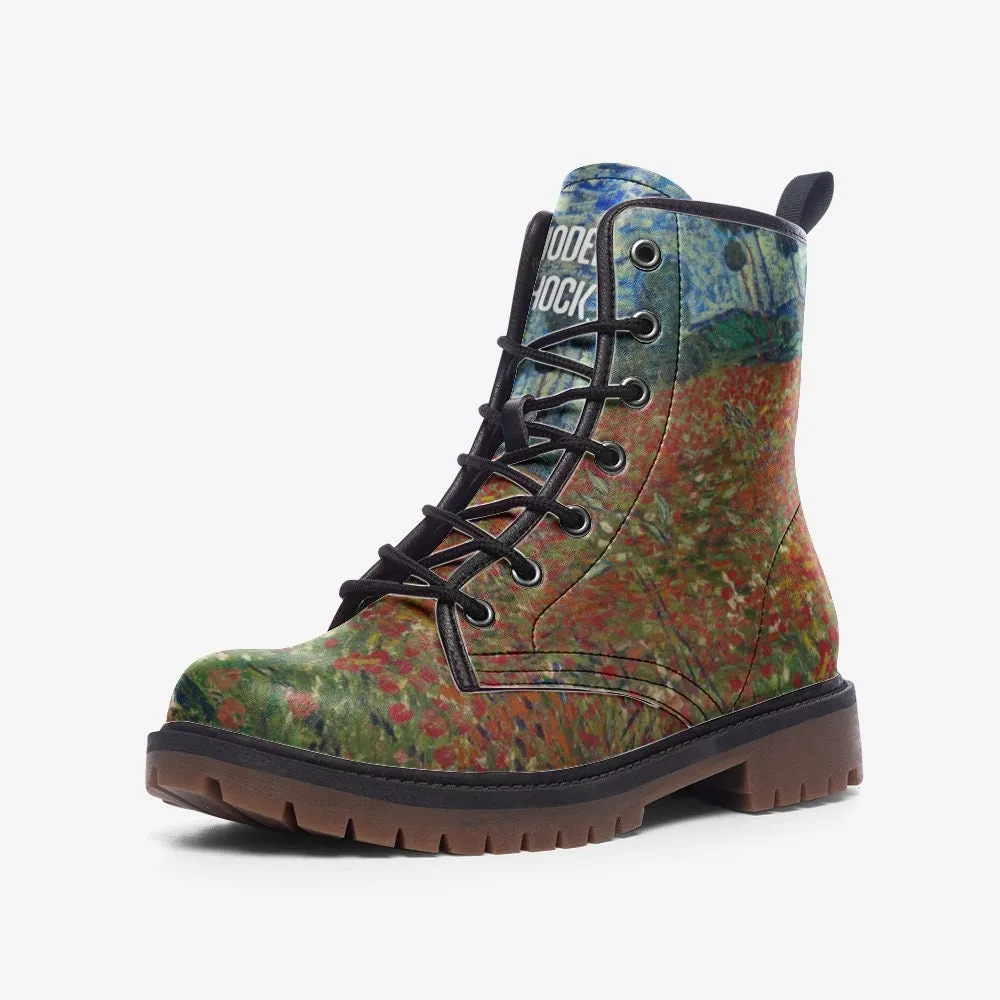 Poppy Field Van Gogh Leather Vegan Leather Unisex Boots