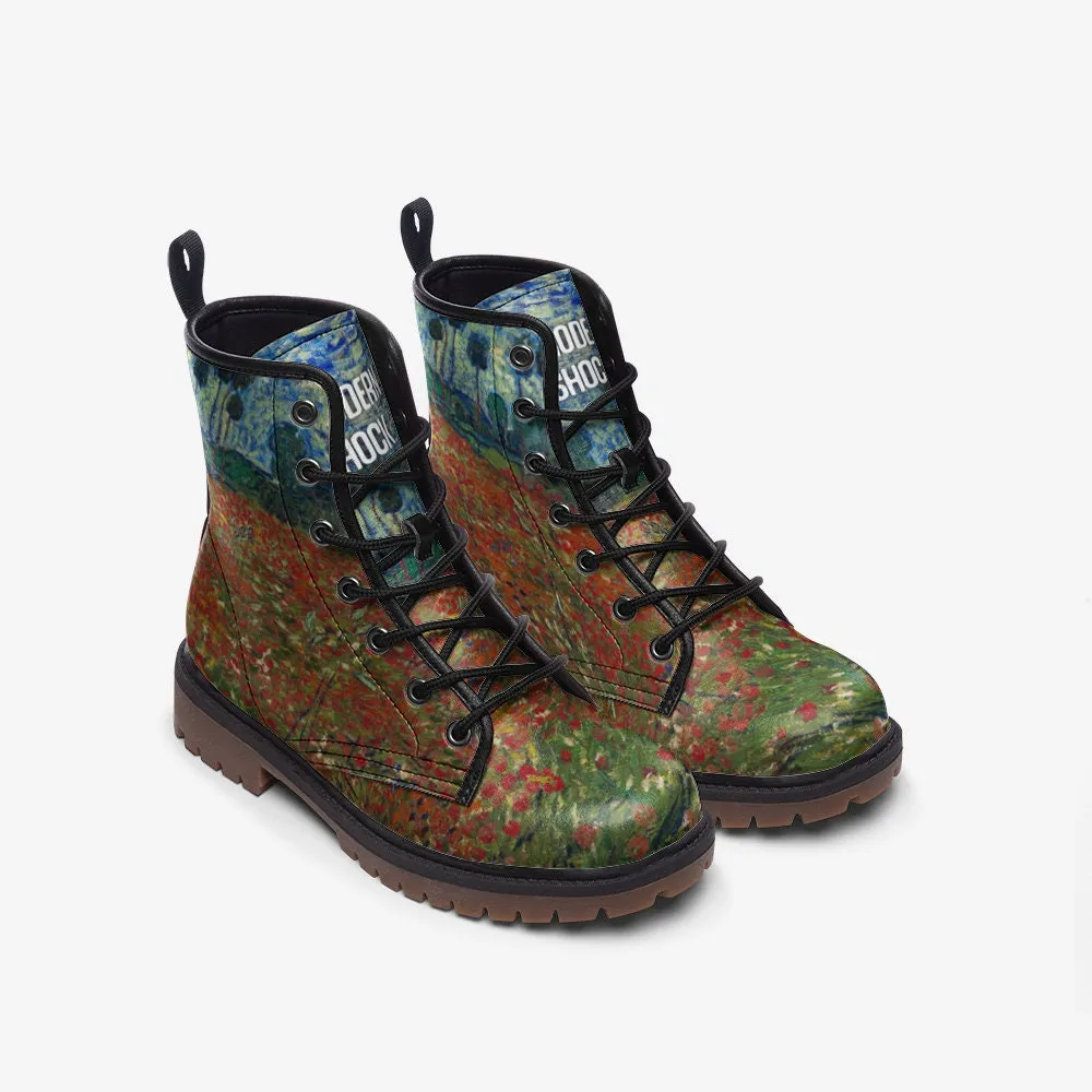 Poppy Field Van Gogh Leather Vegan Leather Unisex Boots