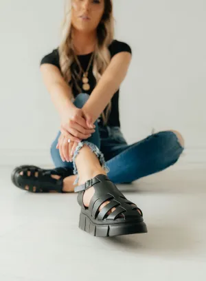 Qupid Platform Cage Stap Sandal in Black