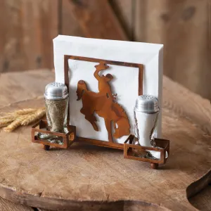 Rustic Cowboy Salt & Pepper Shaker and Napkin Holder Set