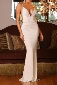 Spaghetti Straps A Low Back Drop Oyster Back Knot Evening Dresses Prom