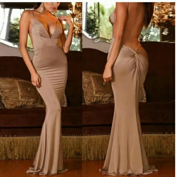 Spaghetti Straps A Low Back Drop Oyster Back Knot Evening Dresses Prom