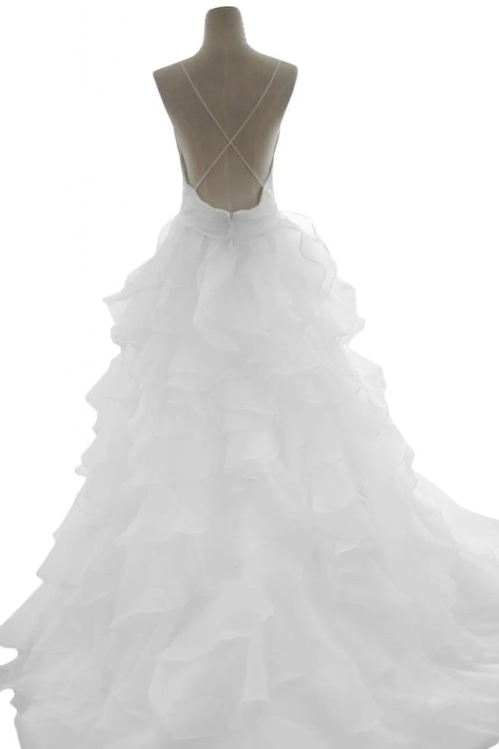 Spaghetti Straps Sweetheart White Organza Wedding Dress Under 200,Organza White Prom/Evening Dress