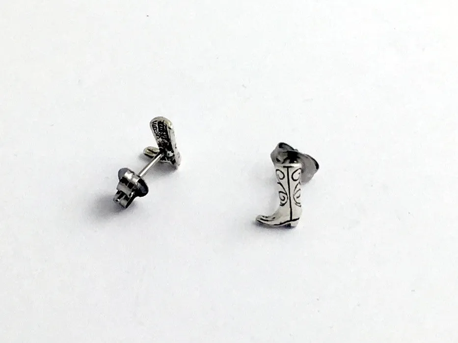 Sterling Silver and Surgical Steel small cowboy boot stud earring- western-boots