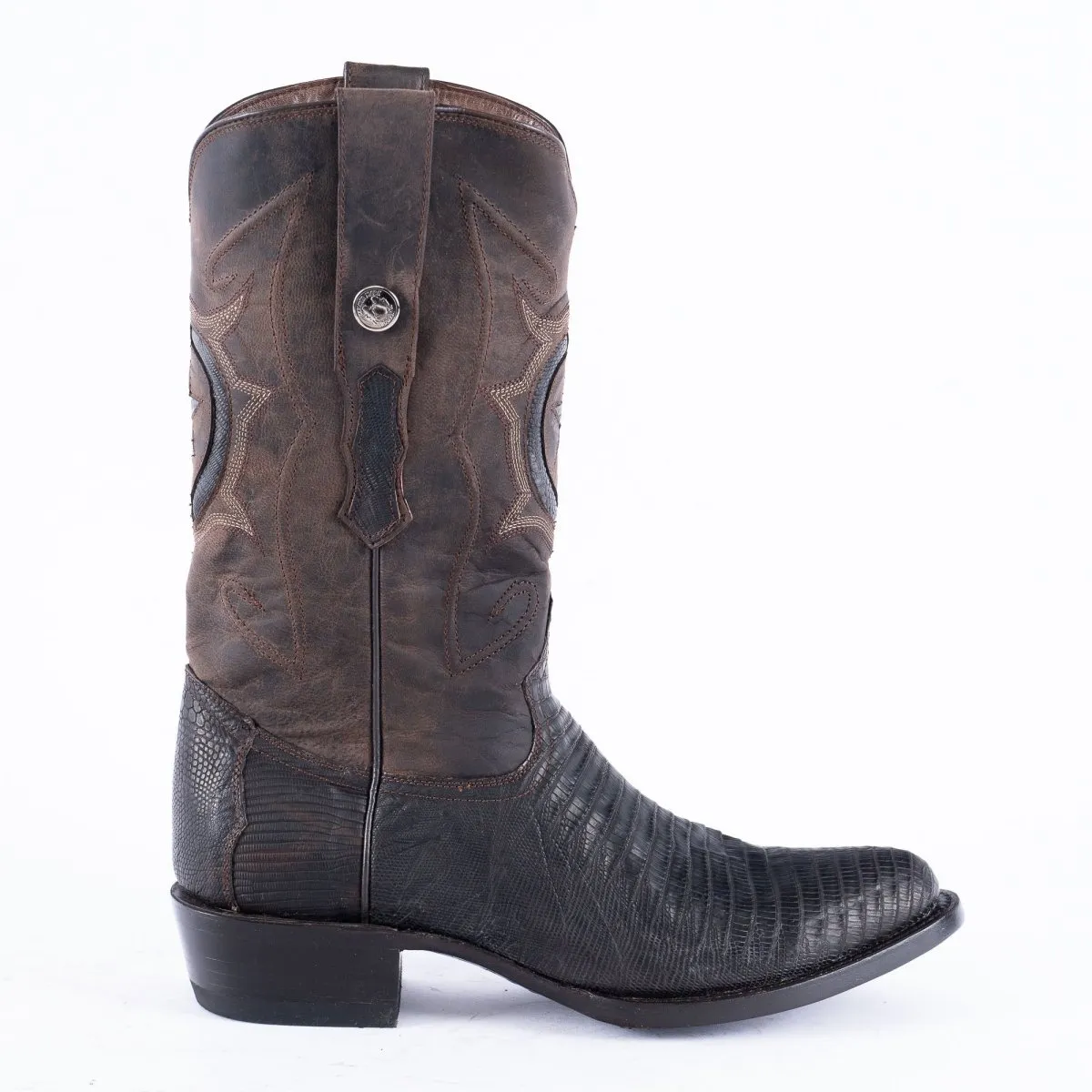 TANNER MARK EXOTIC LEATHER Lizard Oiled Nicotine Cowboy Boots Round Toe