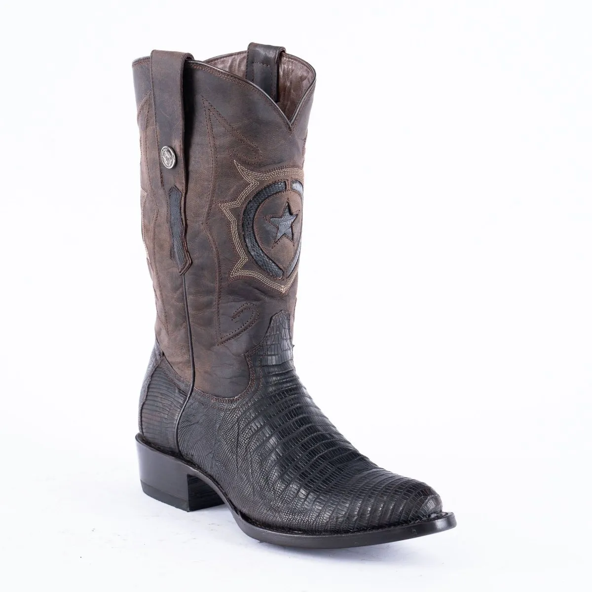 TANNER MARK EXOTIC LEATHER Lizard Oiled Nicotine Cowboy Boots Round Toe