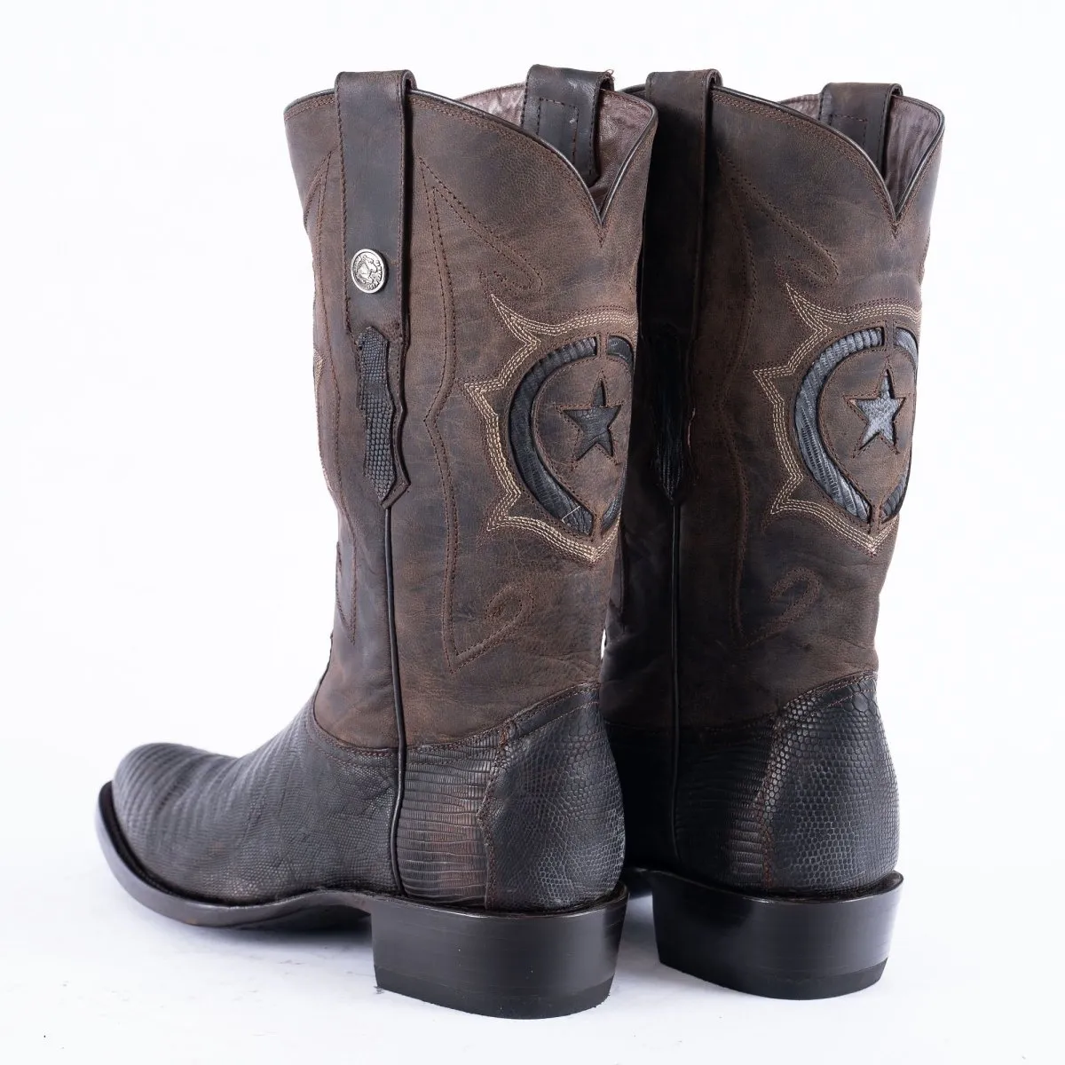 TANNER MARK EXOTIC LEATHER Lizard Oiled Nicotine Cowboy Boots Round Toe