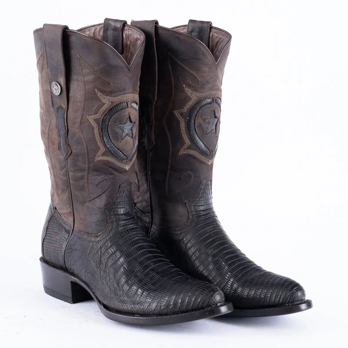 TANNER MARK EXOTIC LEATHER Lizard Oiled Nicotine Cowboy Boots Round Toe